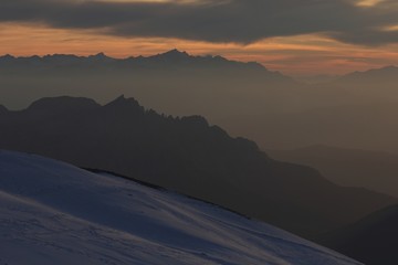 Marmolada Summit  evening view to the West  Italy  Dolomites