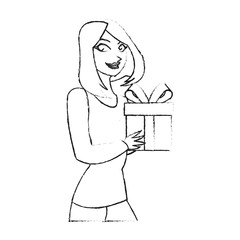 Gift and woman icon. Present holiday celebration and surprise theme. Isolated design. Vector illustration