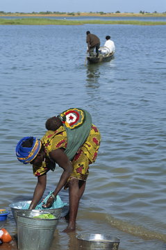 Washing clothes in the Niger River, Segou, Mali, West Africa