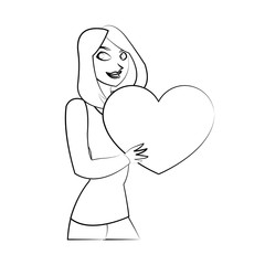 heart gift and woman icon. Present holiday celebration and surprise theme. Isolated design. Vector illustration