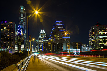 Fototapeta na wymiar Austin downtown as observed from Congress Avenue Bridge