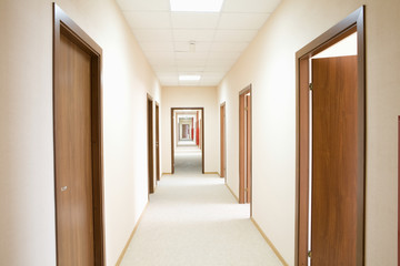 Perspective of the long corridor in hotel