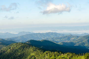 Mountain view landscape and sea of mist in the morning
