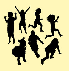 Happy kid running and jumping action silhouette. Good use for symbol, logo, web icon, mascot, sign, sticker, or any design you want