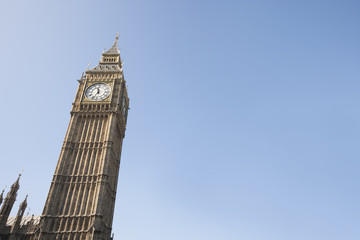 Fototapeta na wymiar Low angle view of Big Ben against clear sky at London, England, UK