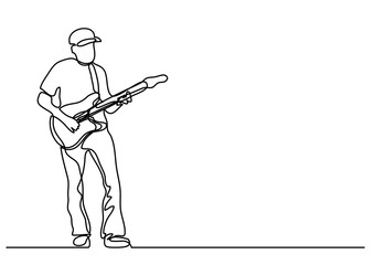 continuous line drawing of playing guitarist