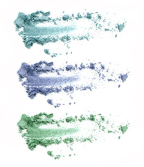 crushed eyeshadow makeup set isolated on white background