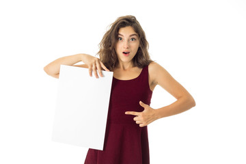 girl in red dress with white placard