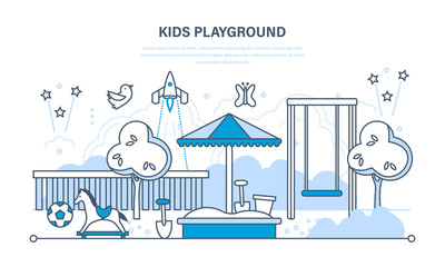 Children's entertainment playground with a sandpit, toys, recreation park.