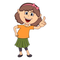 Beautiful little girl pointing her finger cartoon