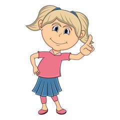 Beautiful little girl pointing her finger cartoon