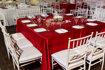 Festively decorated table .