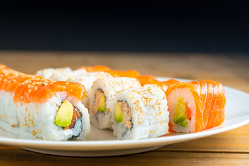 fresh sushi traditional japanese food on the table