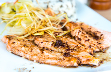 grilled seafood and vegetables-french cuisine dish with many veg