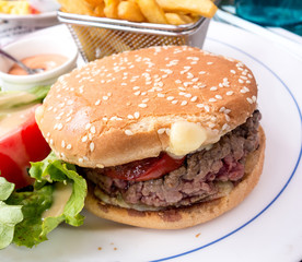 Cheese burger - American cheese burger with Golden French fries