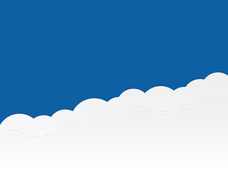 White circles on blue background. Clouds in sky. 