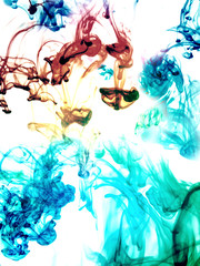 Multi-coloured substances dissolving in water