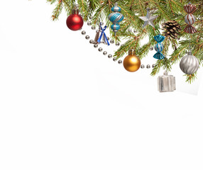 Christmas Tree and decorations on white background isolated