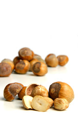 Studio shot of hazelnuts at white background