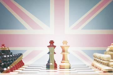 Chess Pieces in front of union jack