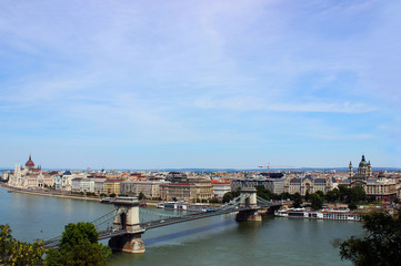Fototapeta na wymiar Cityscape of the Budapest centre, river Danube and chain Bridge