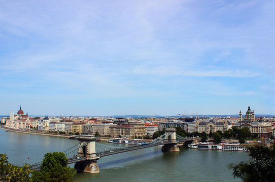 Cityscape of the Budapest centre, river Danube and chain Bridge © belletatyana