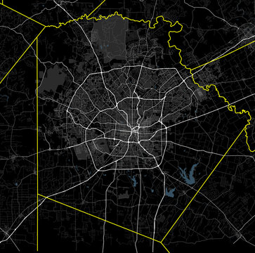 Black And White Map Of San Antonio City. Texas Roads