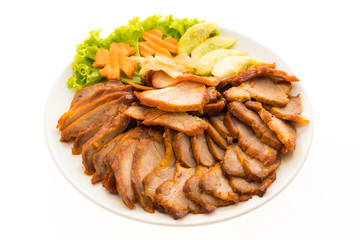 Roasted bbq red pork with sweet sauce in chinese food style in w