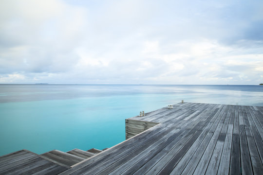 Pier and calm ocean, The Maldives