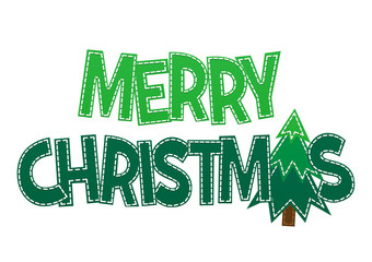 sweet green lettering merry christmas on a white background
