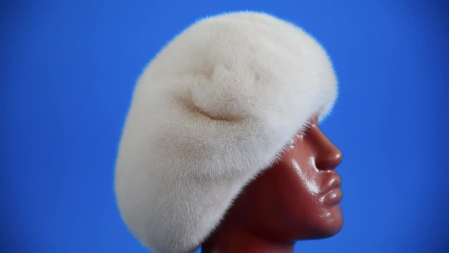 White beret from natural mink on mannequin