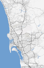 Map San Diego city. California Roads - obrazy, fototapety, plakaty