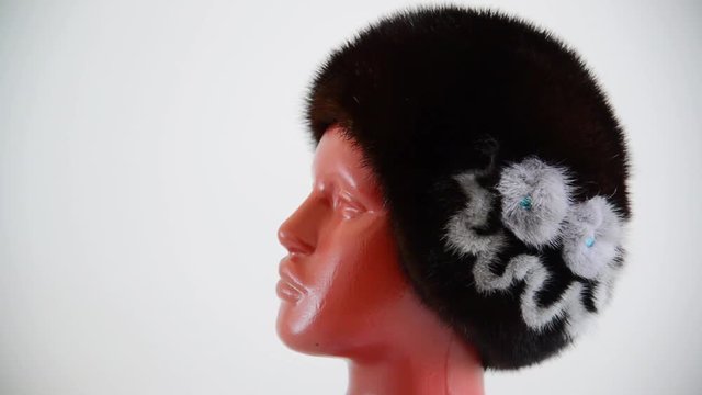 brown beret from natural mink on mannequin