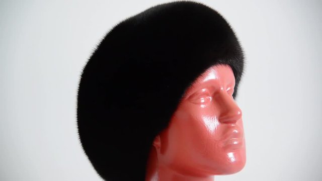 black beret from natural mink on mannequin