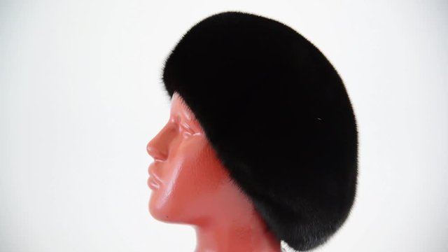 black beret from natural mink on mannequin