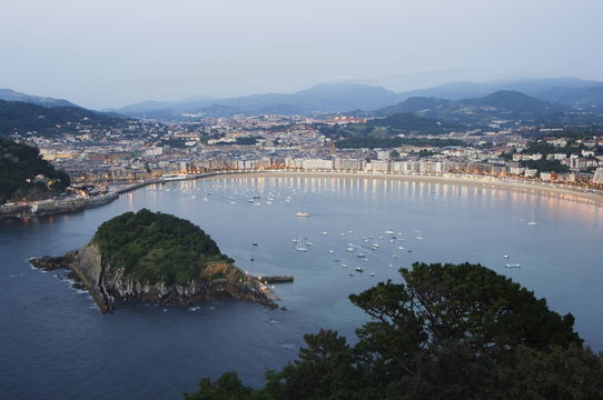 San Sebastian Bay at night, Basque Country, Euskadi, Spain