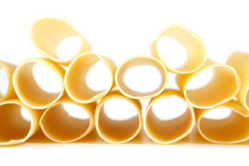 Cannelloni raw pasta on white background
