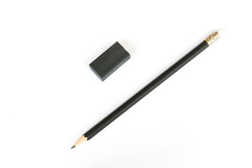 wooden Pencil with Black Eraser on white background