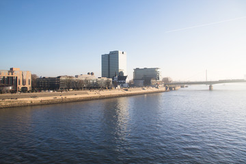 Fototapeta premium View over Cologne in Germany with the famous bridge over the Rhine river 