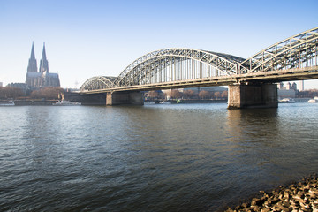 View over Cologne in Germany with the famous bridge over the Rhine river
