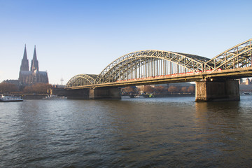 View over Cologne in Germany with the famous bridge over the Rhine river
