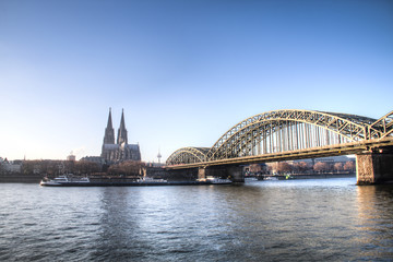 View over Cologne in Germany with the famous bridge over the Rhine river
