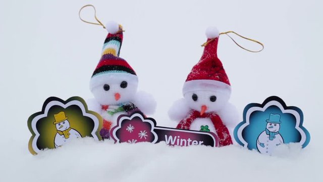 Snowmen with pictures under snow