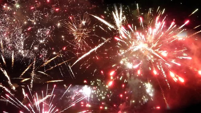 New Year multi fireworks on night sky