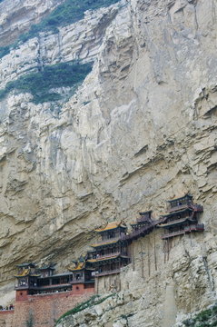 The Hanging Monastery dating back more than 1400 years in Jinlong Canyon, Shanxi province, China