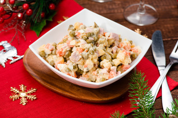 Russian Salad Olivie. Christmas. Tradition. New Year.