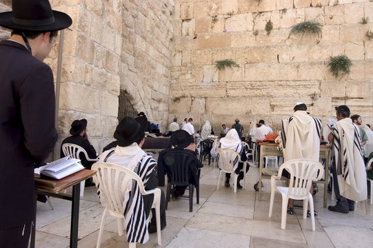 Praying at the Western (Wailing) Wall, Old Walled City, Jerusalem, Israel