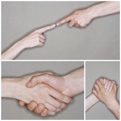 Collage of senior couple's hands in different situation