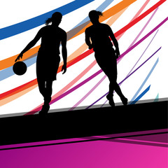 Basketball players young active women healthy sport silhouettes