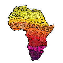 Textured vector map of Africa. Hand-drawn ethno pattern, tribal background. Vector illustration.
